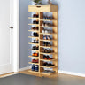 Trendy Tall Wood Entryway Brown Open Storage Shoe Rack Image - 10