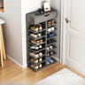 Trendy Tall Wood Entryway Brown Open Storage Shoe Rack Image - 11