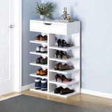 Trendy Tall Wood Entryway Brown Open Storage Shoe Rack Image - 12