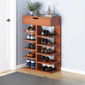 Trendy Tall Wood Entryway Brown Open Storage Shoe Rack Image - 14