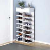 Trendy Tall Wood Entryway Brown Open Storage Shoe Rack Image - 16