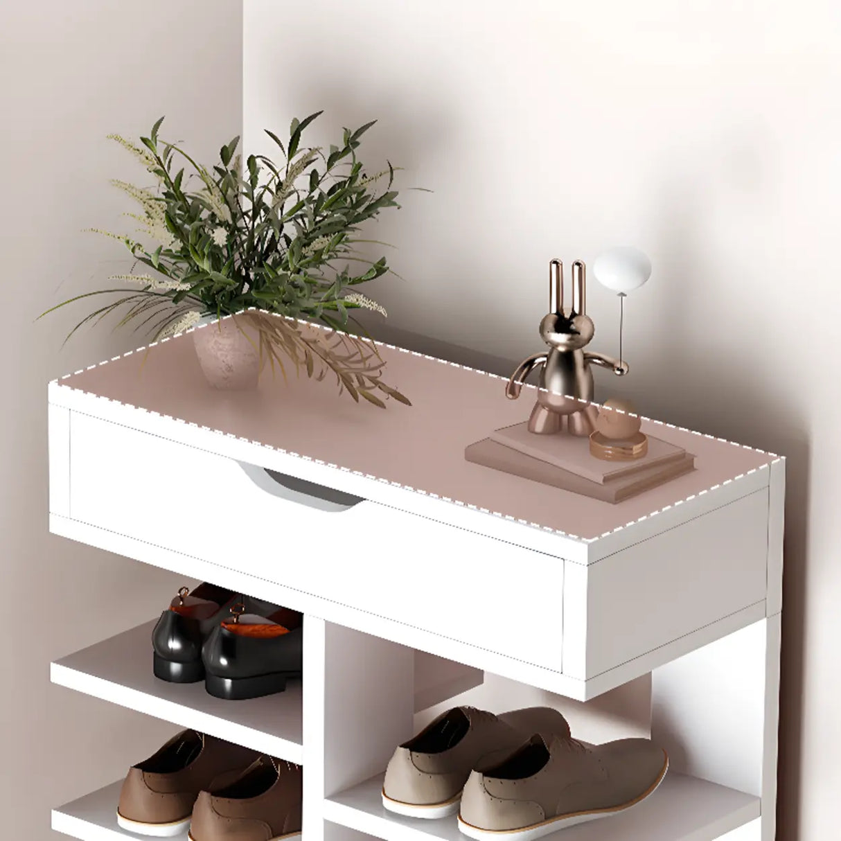 Trendy Tall Wood Entryway Brown Open Storage Shoe Rack Image - 20