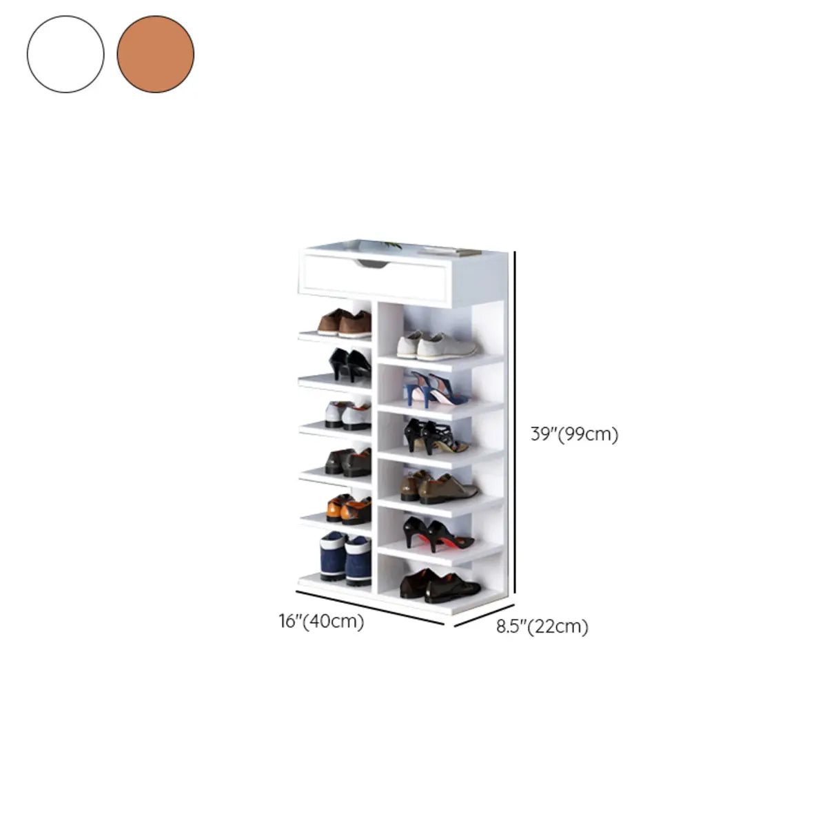 Trendy Tall Wood Entryway Brown Open Storage Shoe Rack Image - 23