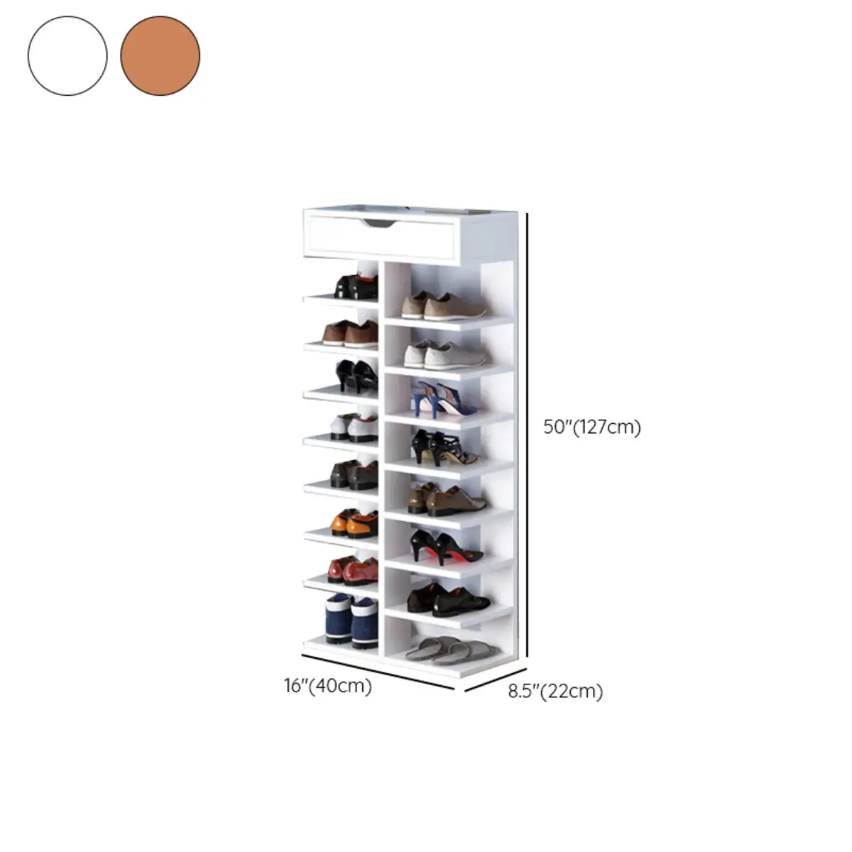 Trendy Tall Wood Entryway Brown Open Storage Shoe Rack Image - 25