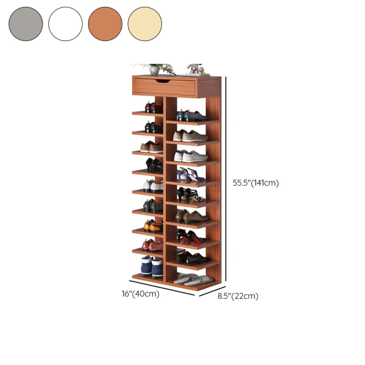 Trendy Tall Wood Entryway Brown Open Storage Shoe Rack Image - 26