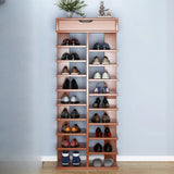 Trendy Tall Wood Entryway Brown Open Storage Shoe Rack Image - 3
