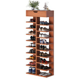 Trendy Tall Wood Entryway Brown Open Storage Shoe Rack Image - 5