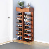 Trendy Tall Wood Entryway Brown Open Storage Shoe Rack Image - 7