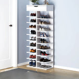 Trendy Tall Wood Entryway Brown Open Storage Shoe Rack Image - 8