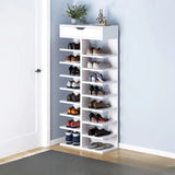 Trendy Tall Wood Entryway Brown Open Storage Shoe Rack Image - 9