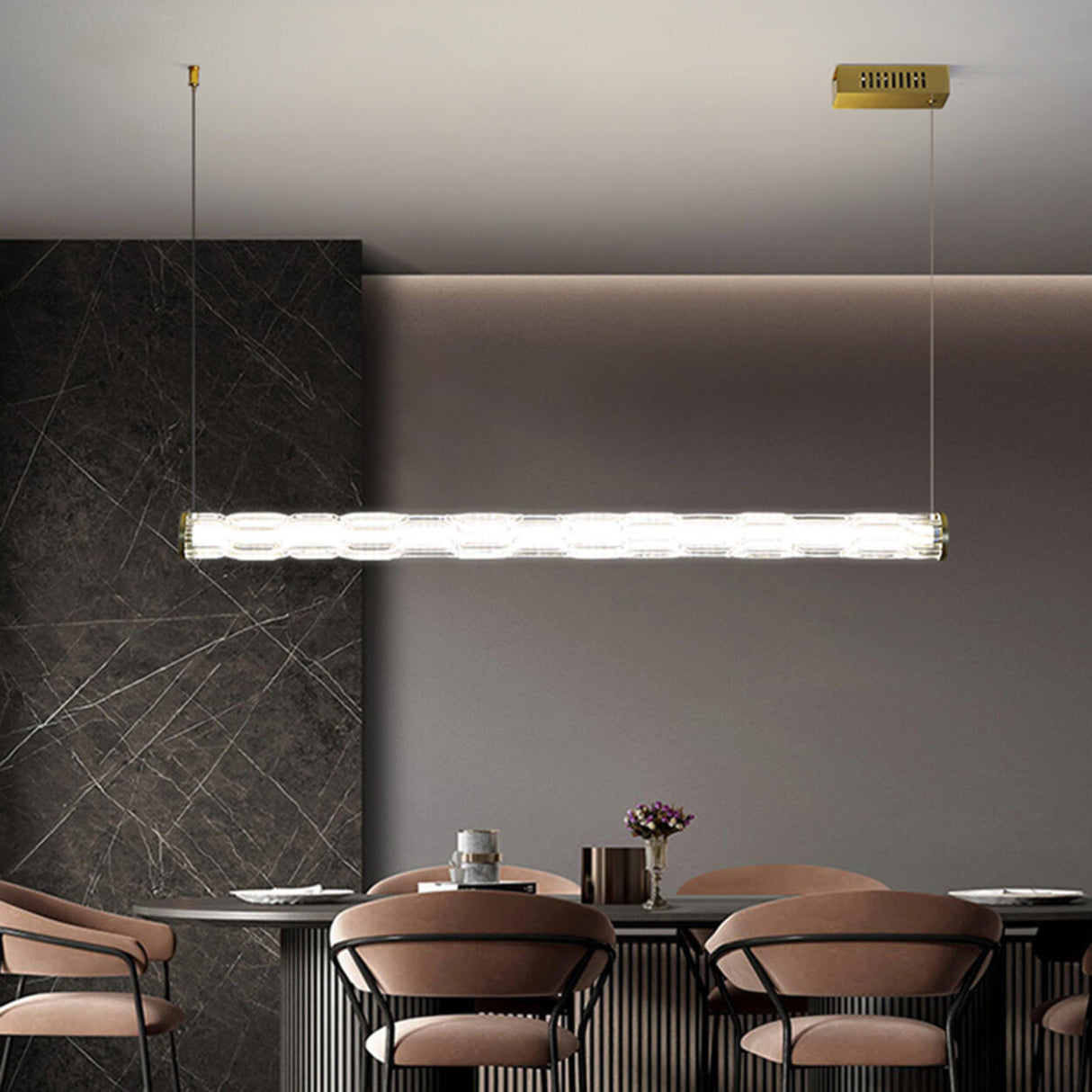 Trendy Textured Glass Cylinder Island Pendant Light Image - 1