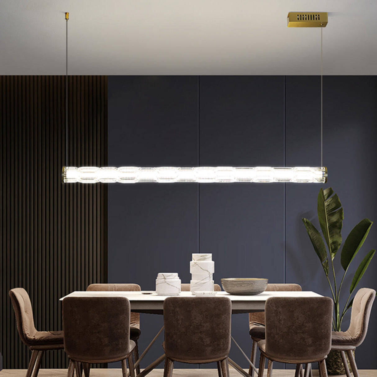 Trendy Textured Glass Cylinder Island Pendant Light Image - 4