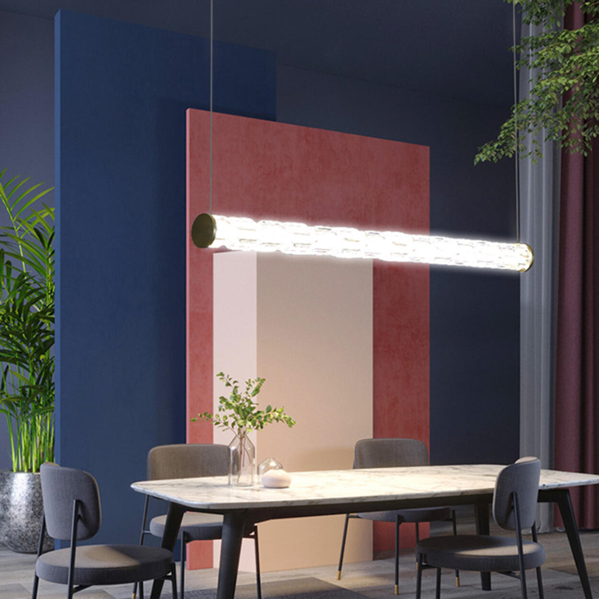 Trendy Textured Glass Cylinder Island Pendant Light Image - 5