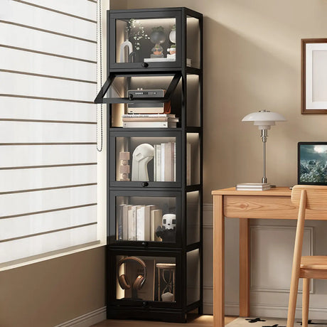 Trendy Metal Vertical Narrow Display Bookcase Black Image - 1