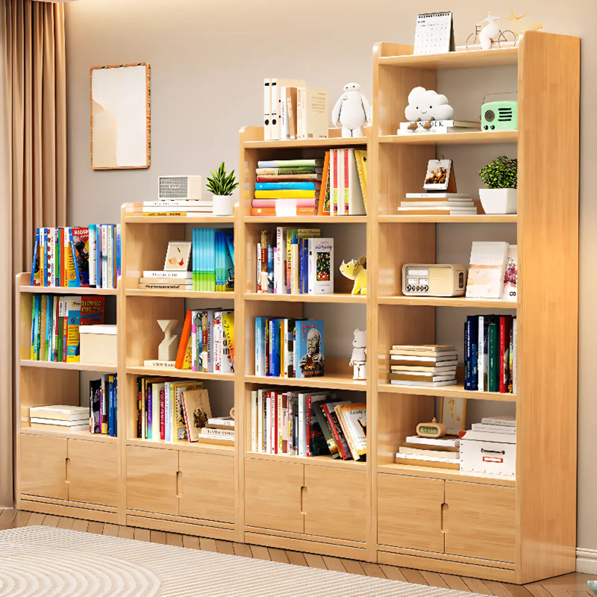 Trendy Vertical Open Back Solid Wood Display Bookshelf Image - 4