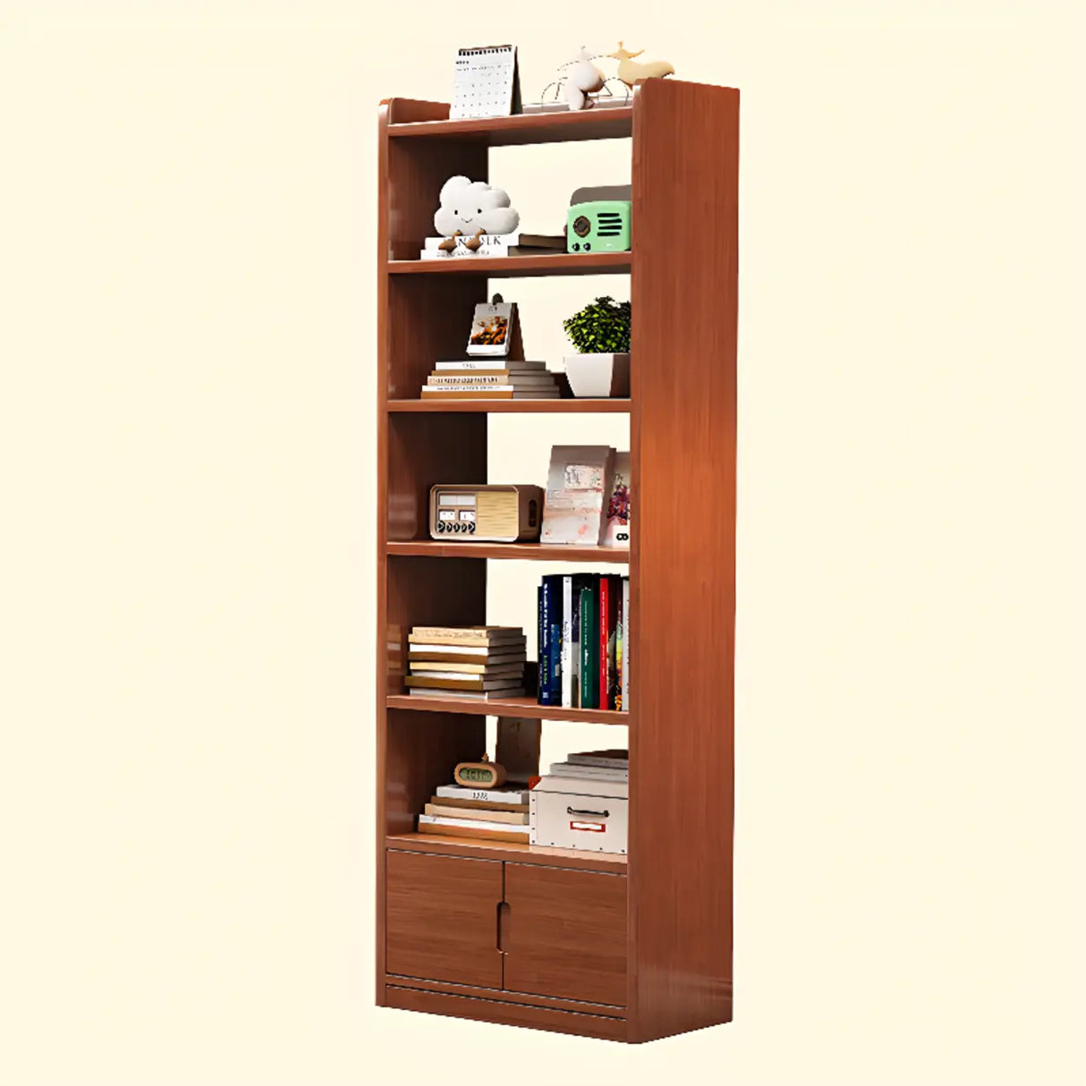 Trendy Vertical Open Back Solid Wood Display Bookshelf Image - 7