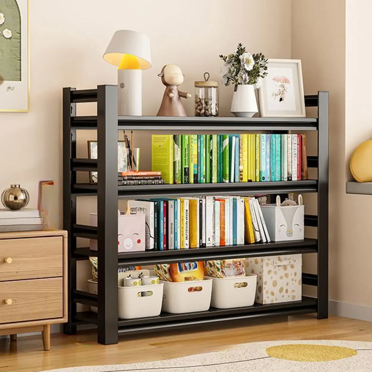 Trendy Vertical Open Metal Frame Standard Bookshelf Image - 4