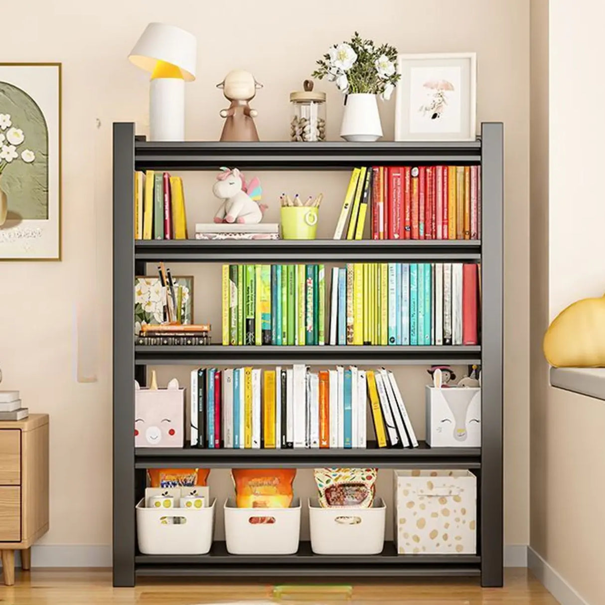 Trendy Vertical Open Metal Frame Standard Bookshelf Image - 5