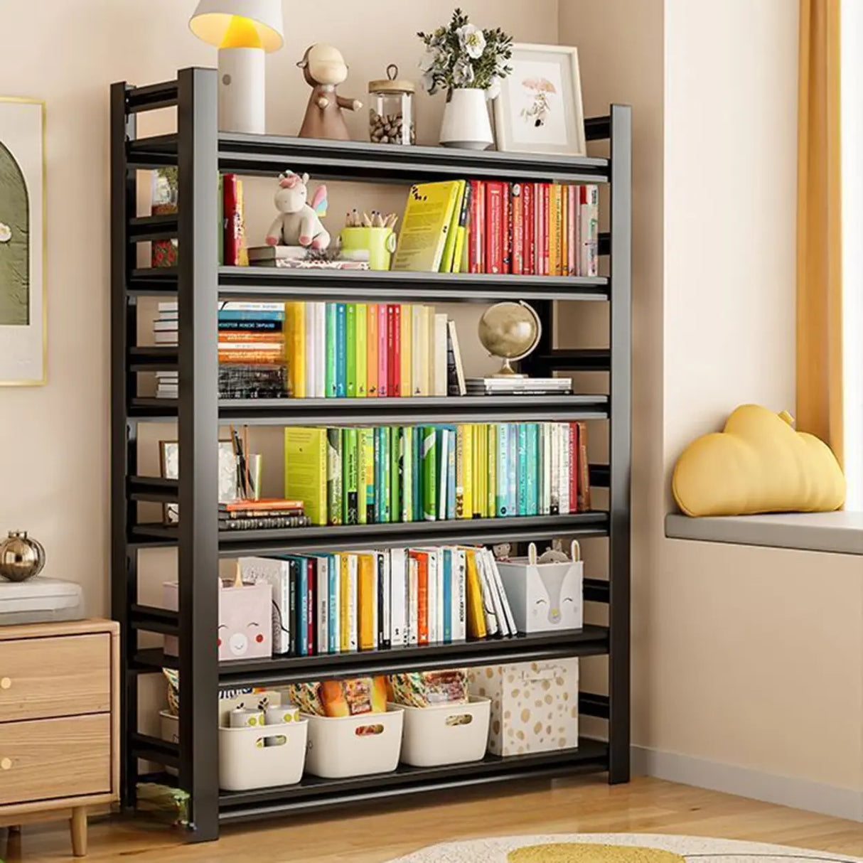 Trendy Vertical Open Metal Frame Standard Bookshelf Image - 6