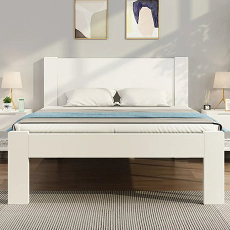 Trendy White Queen Wood Panel Bed Frame with Headboard Image - 1