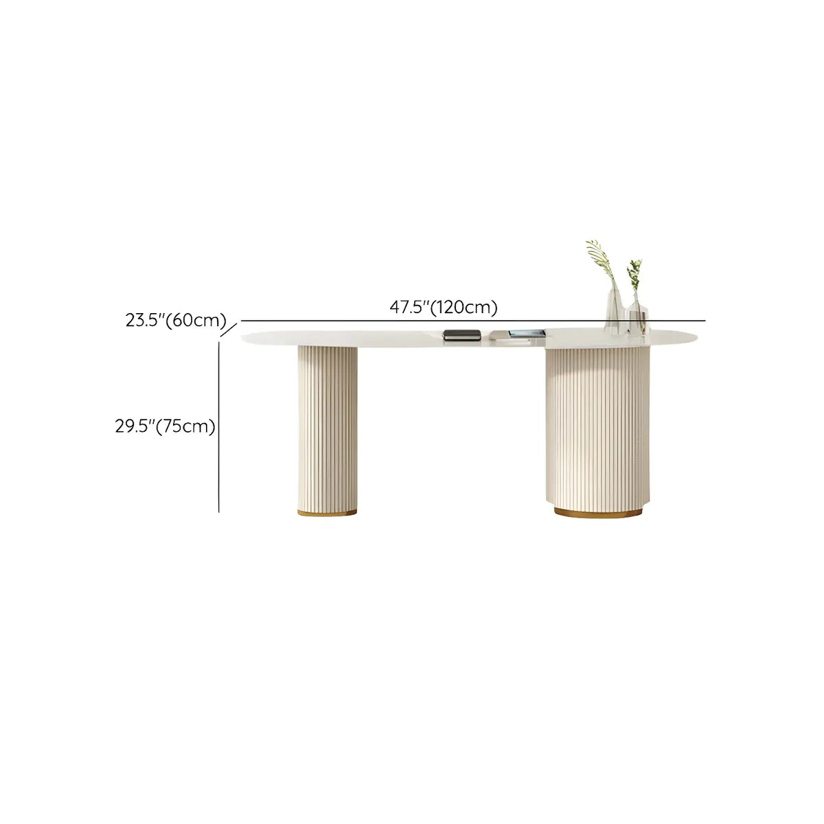 Trendy White Stone Free Form Drawers Executive Desk 
