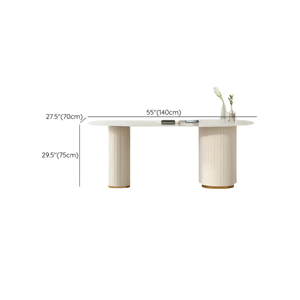 Trendy White Stone Free Form Drawers Executive Desk Image - 12