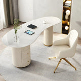 Trendy White Stone Free Form Drawers Executive Desk Image - 3