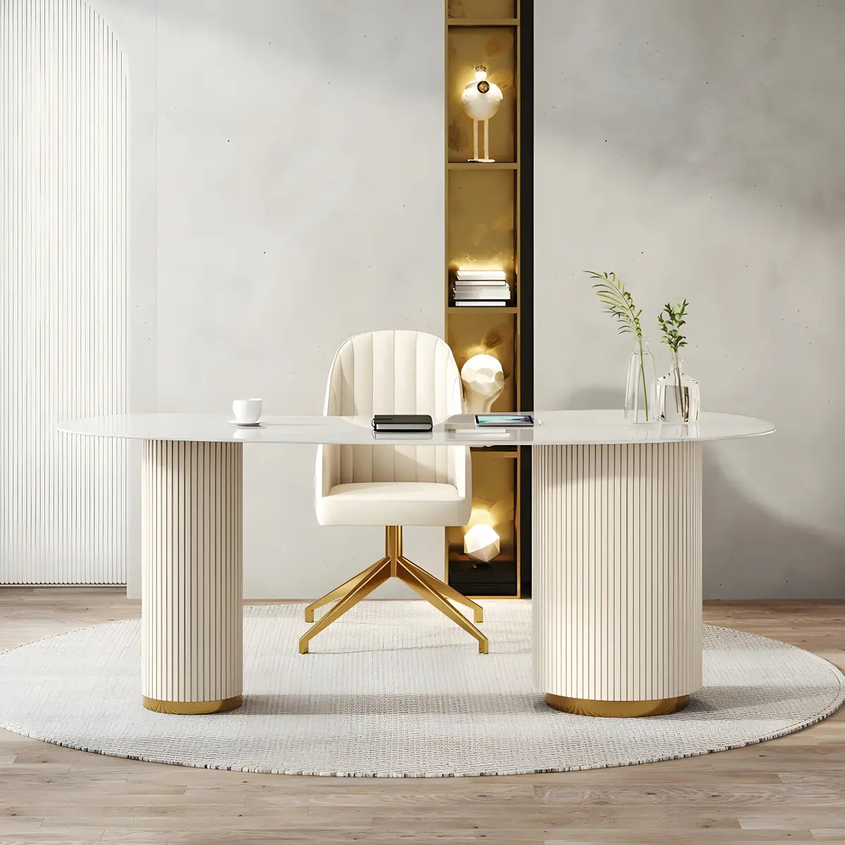 Trendy White Stone Free Form Drawers Executive Desk Image - 4
