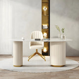 Trendy White Stone Free Form Drawers Executive Desk Image - 4