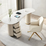Trendy White Stone Free Form Drawers Executive Desk Image - 5