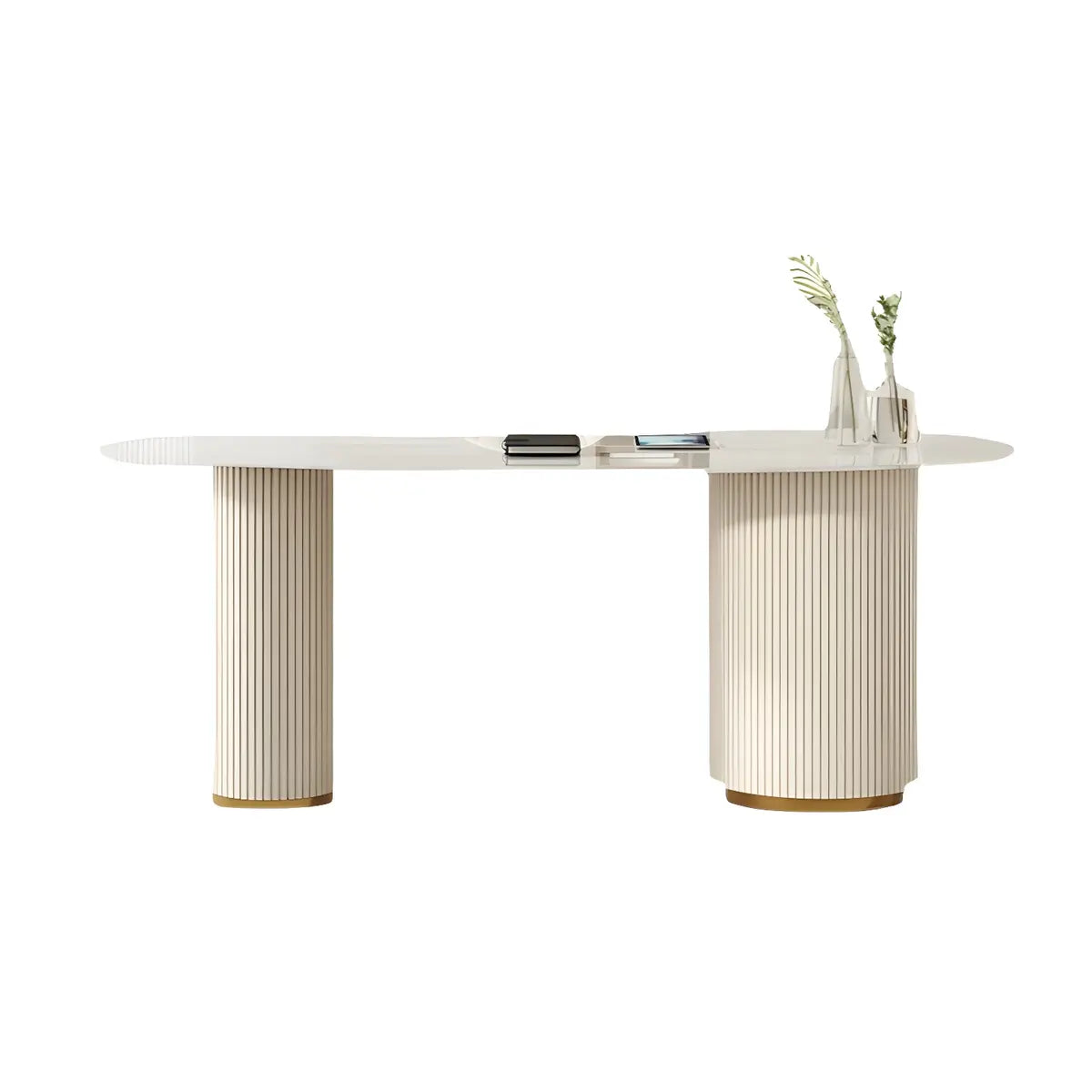 Trendy White Stone Free Form Drawers Executive Desk Image - 6