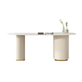 Trendy White Stone Free Form Drawers Executive Desk Image - 6