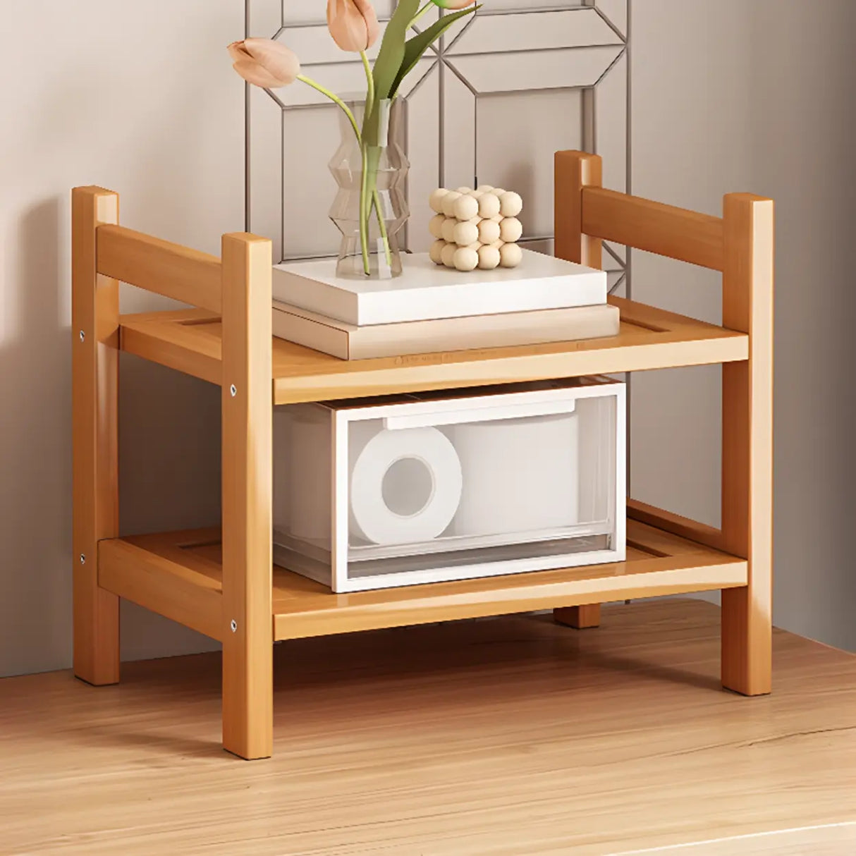 Trendy Wooden Open Back Vertical Etagere Bookshelf Image - 10
