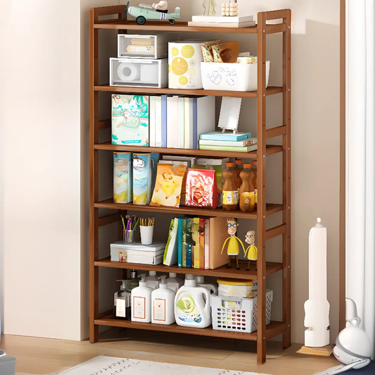 Trendy Wooden Open Back Vertical Etagere Bookshelf Image - 16