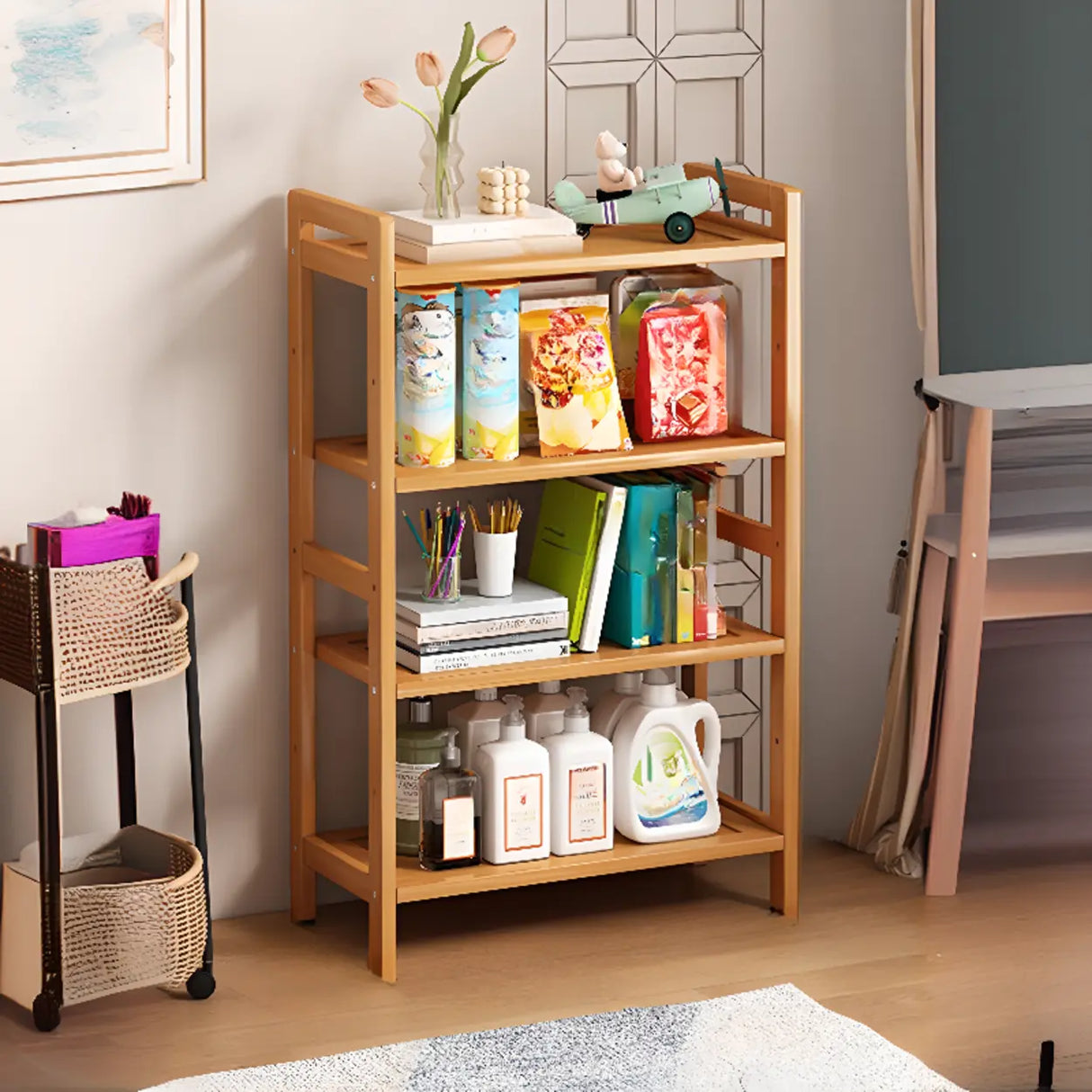 Trendy Wooden Open Back Vertical Etagere Bookshelf Image - 20