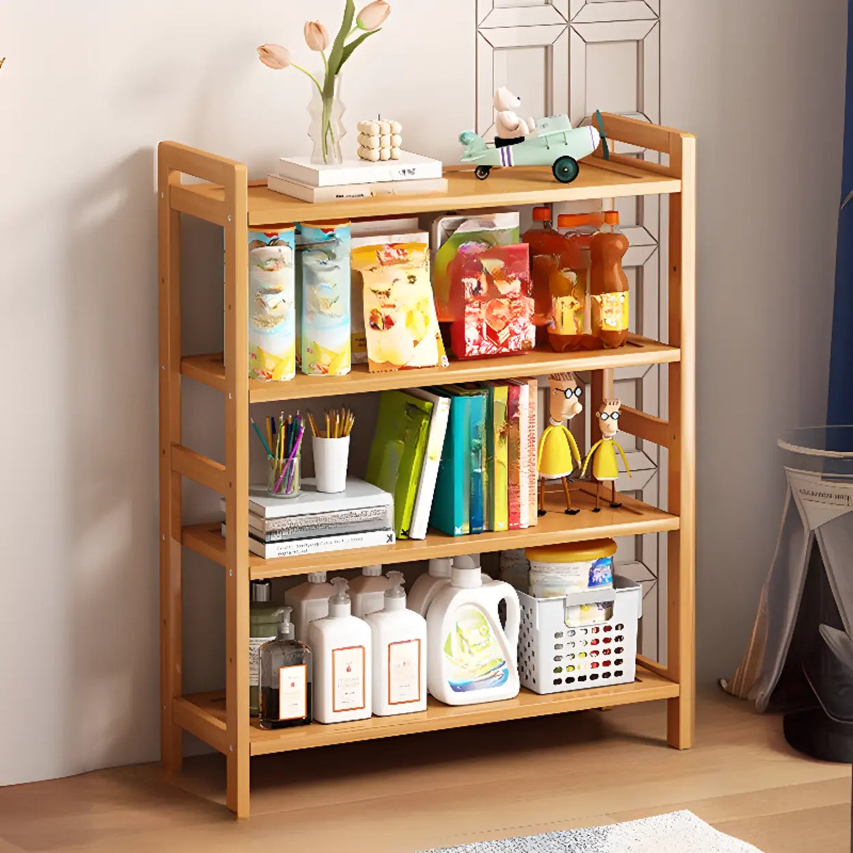 Trendy Wooden Open Back Vertical Etagere Bookshelf Image - 26