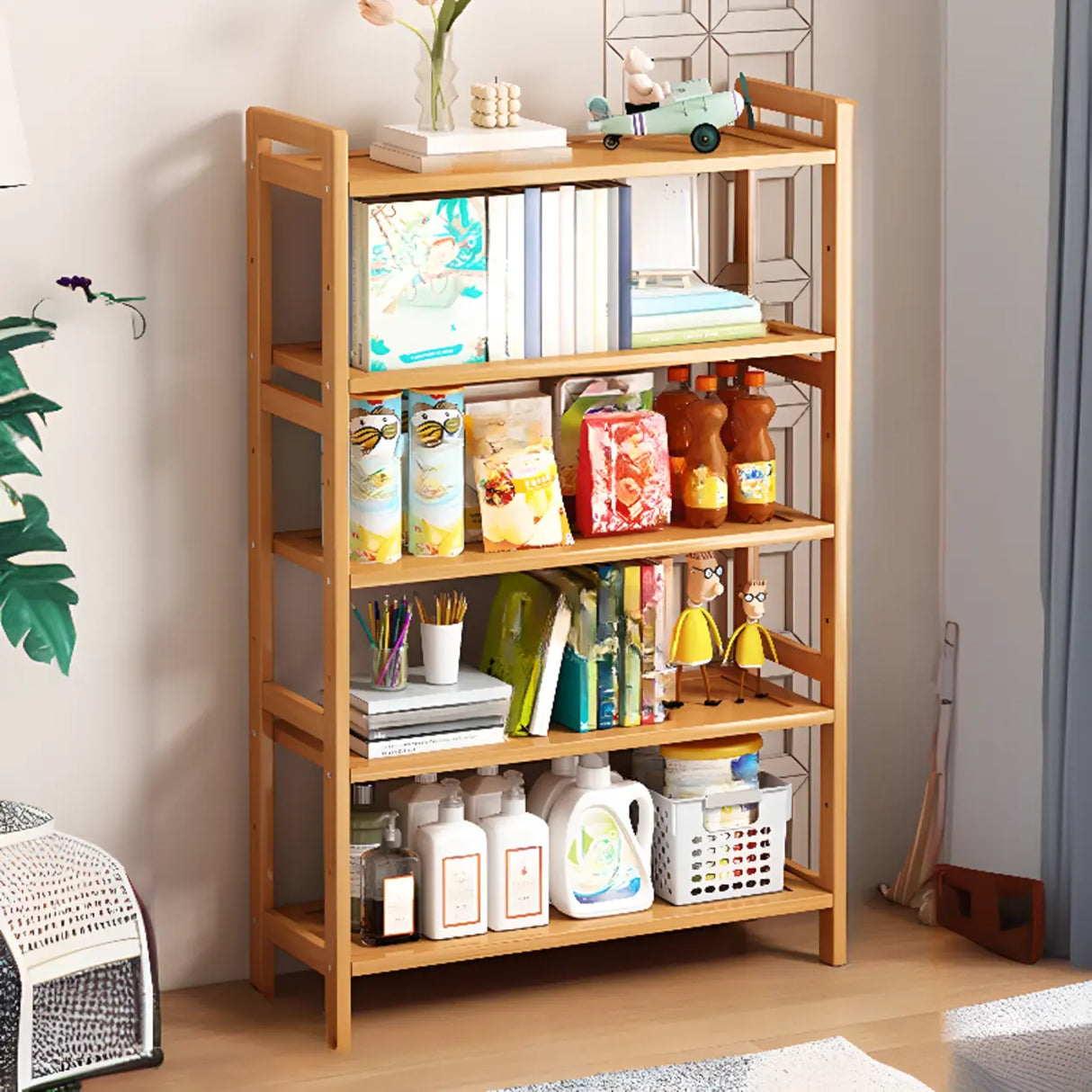 Trendy Wooden Open Back Vertical Etagere Bookshelf Image - 27