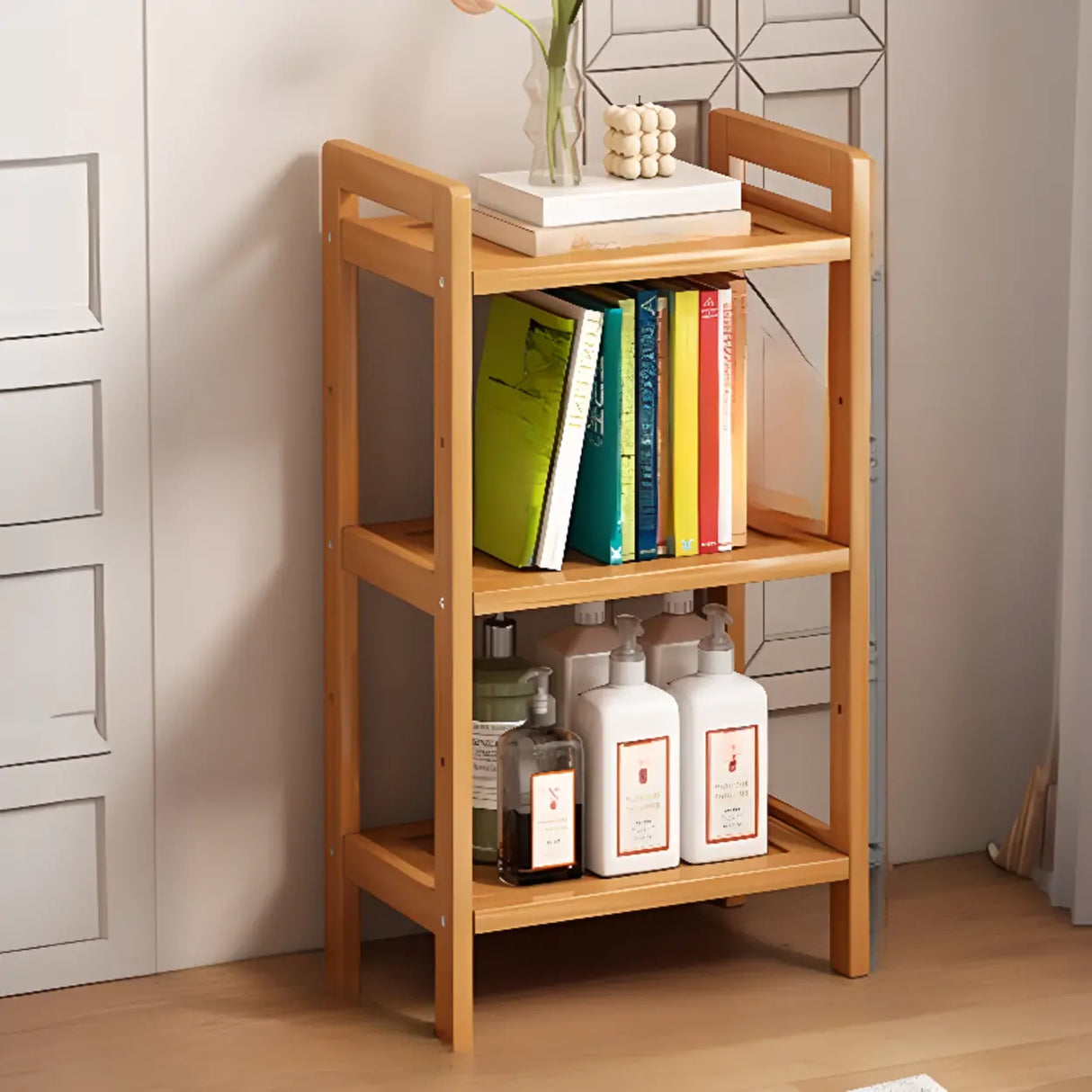 Trendy Wooden Open Back Vertical Etagere Bookshelf Image - 30