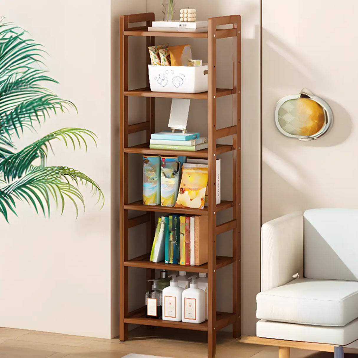 Trendy Wooden Open Back Vertical Etagere Bookshelf Image - 31