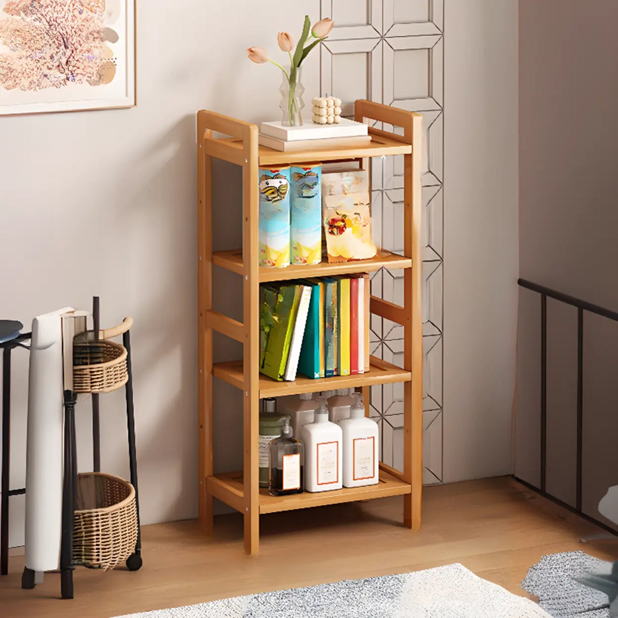 Trendy Wooden Open Back Vertical Etagere Bookshelf Image - 33