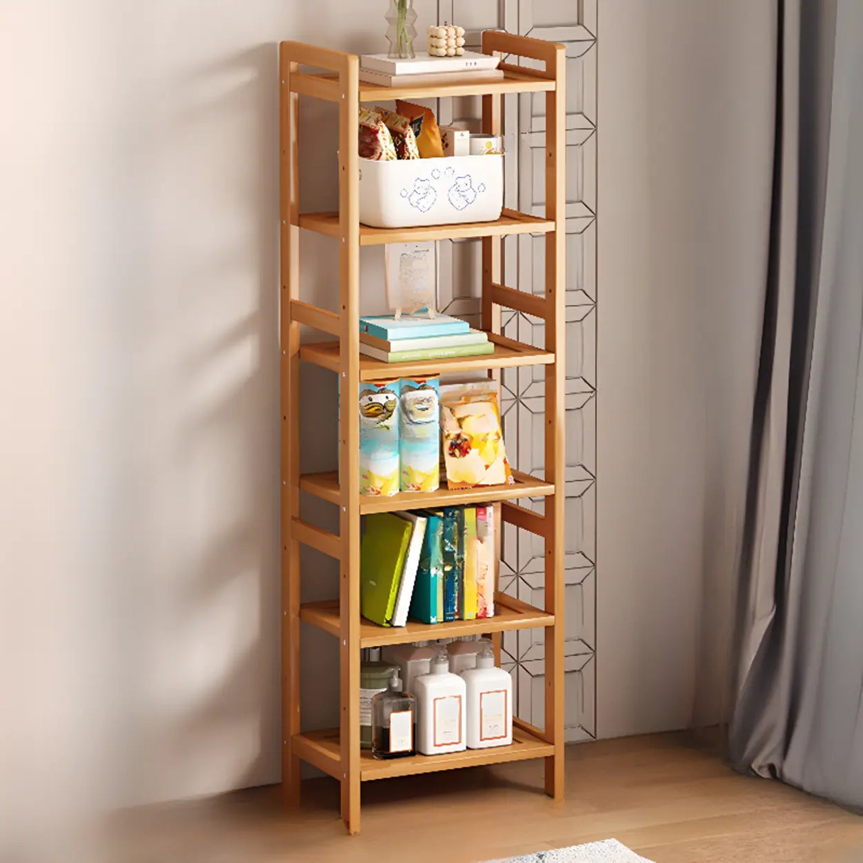 Trendy Wooden Open Back Vertical Etagere Bookshelf Image - 35