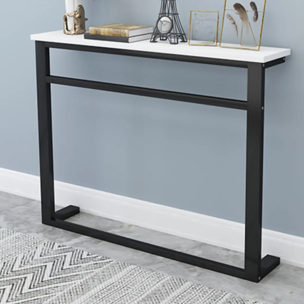 Trestle Base Rectangular Wood-Black Console Entryway Table Image - 1