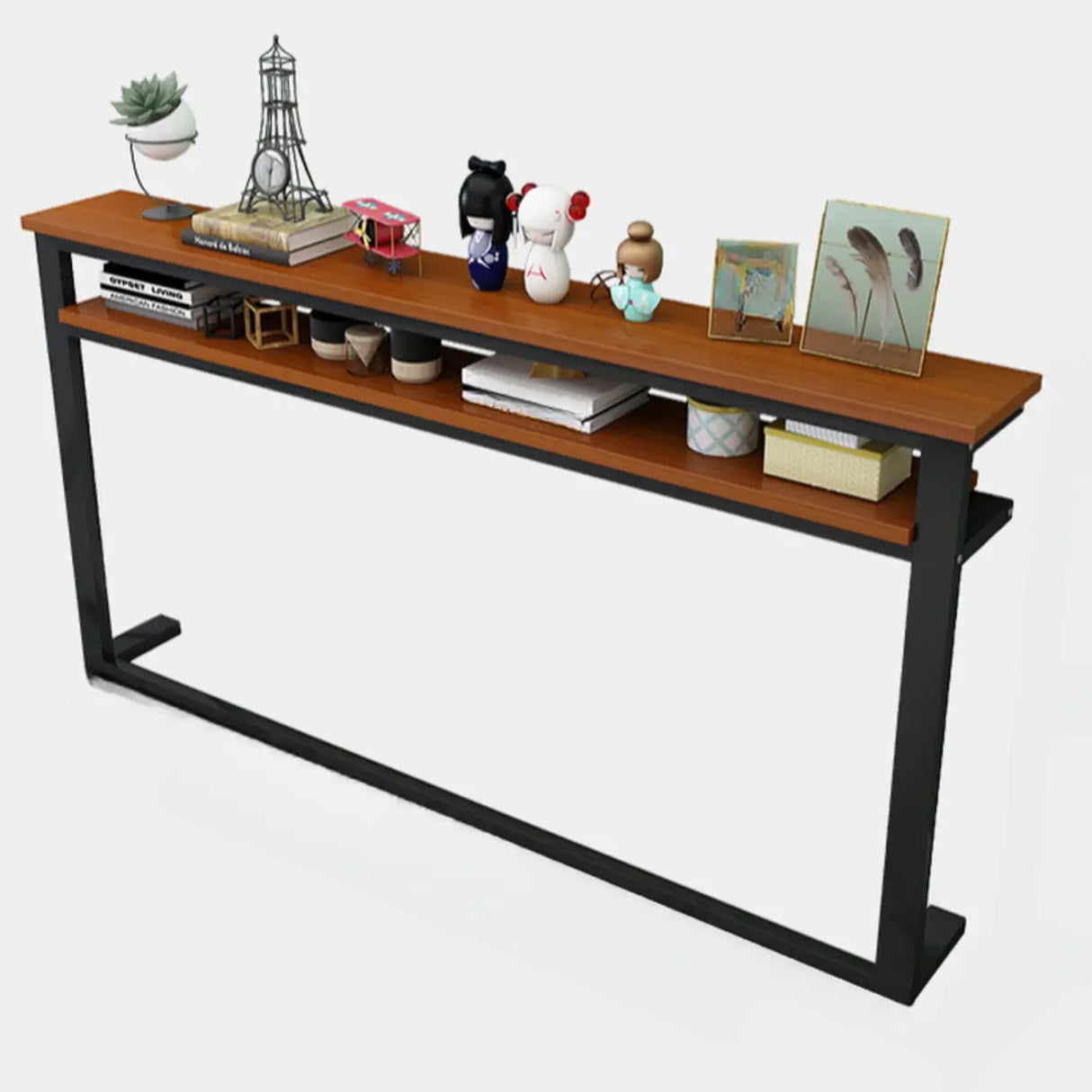 Trestle Base Rectangular Wood-Black Console Entryway Table Image - 10
