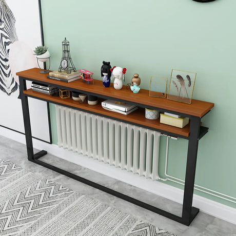 Trestle Base Rectangular Wood-Black Console Entryway Table Image - 2