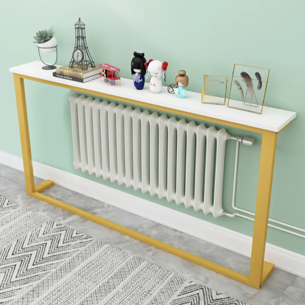 Trestle Base Rectangular Wood-Black Console Entryway Table Image - 3