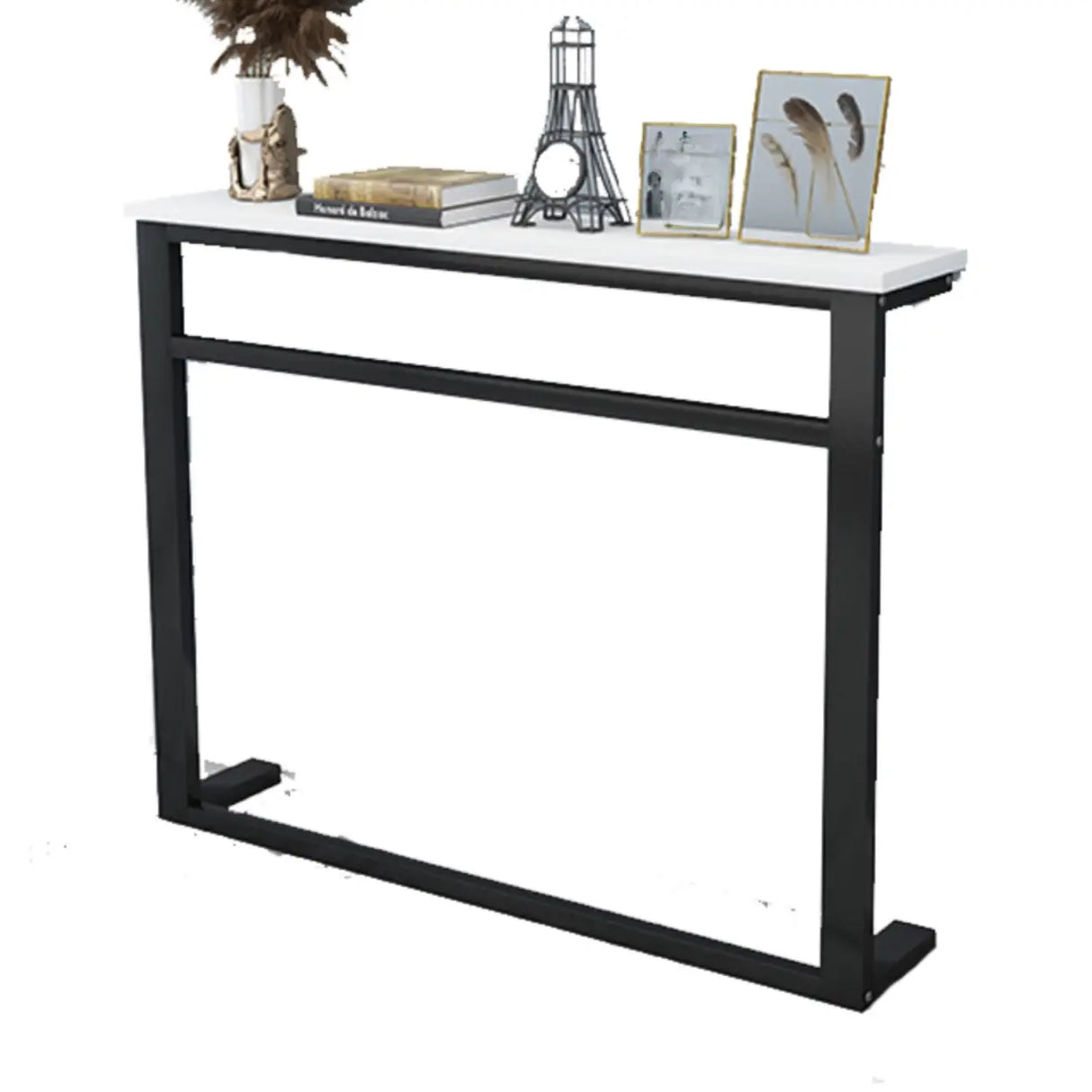 Trestle Base Rectangular Wood-Black Console Entryway Table Image - 4