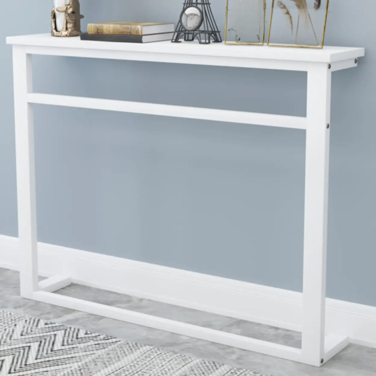 Trestle Base Rectangular Wood-Black Console Entryway Table Image - 7