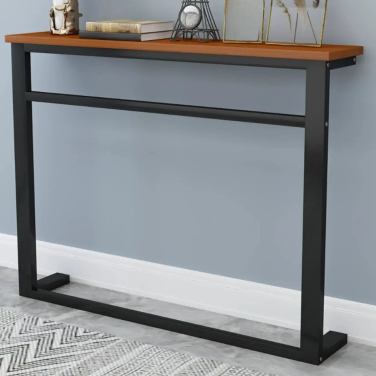 Trestle Base Rectangular Wood-Black Console Entryway Table Image - 8