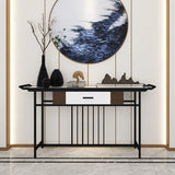 Trestle Rectangular Metal Black Storage Console Table Image - 1