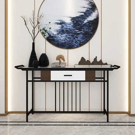 Trestle Rectangular Metal Black Storage Console Table Image - 1